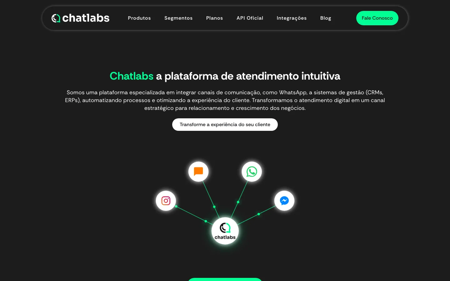 Site da Chatlabs, plataforma de atendimento digital